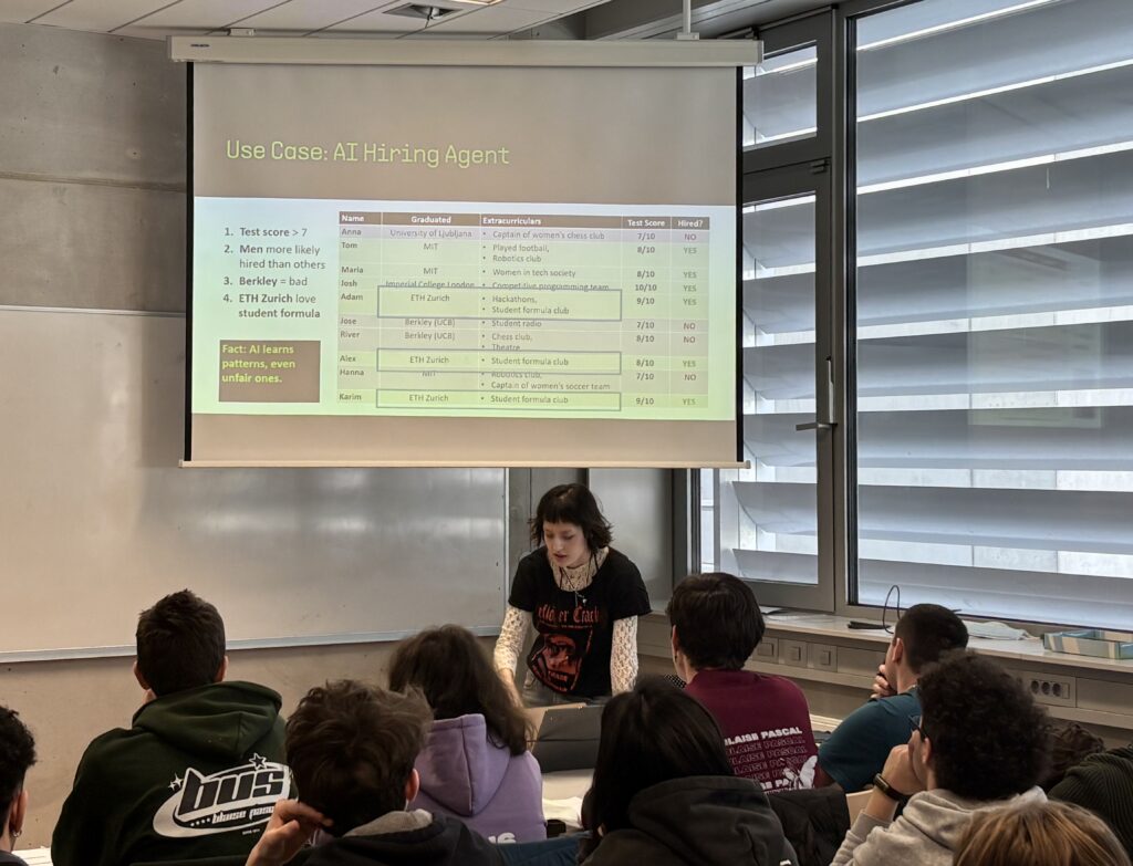 Rebeka Kropivšek Leskovar presenting about ethical developments of Ai to high school students
